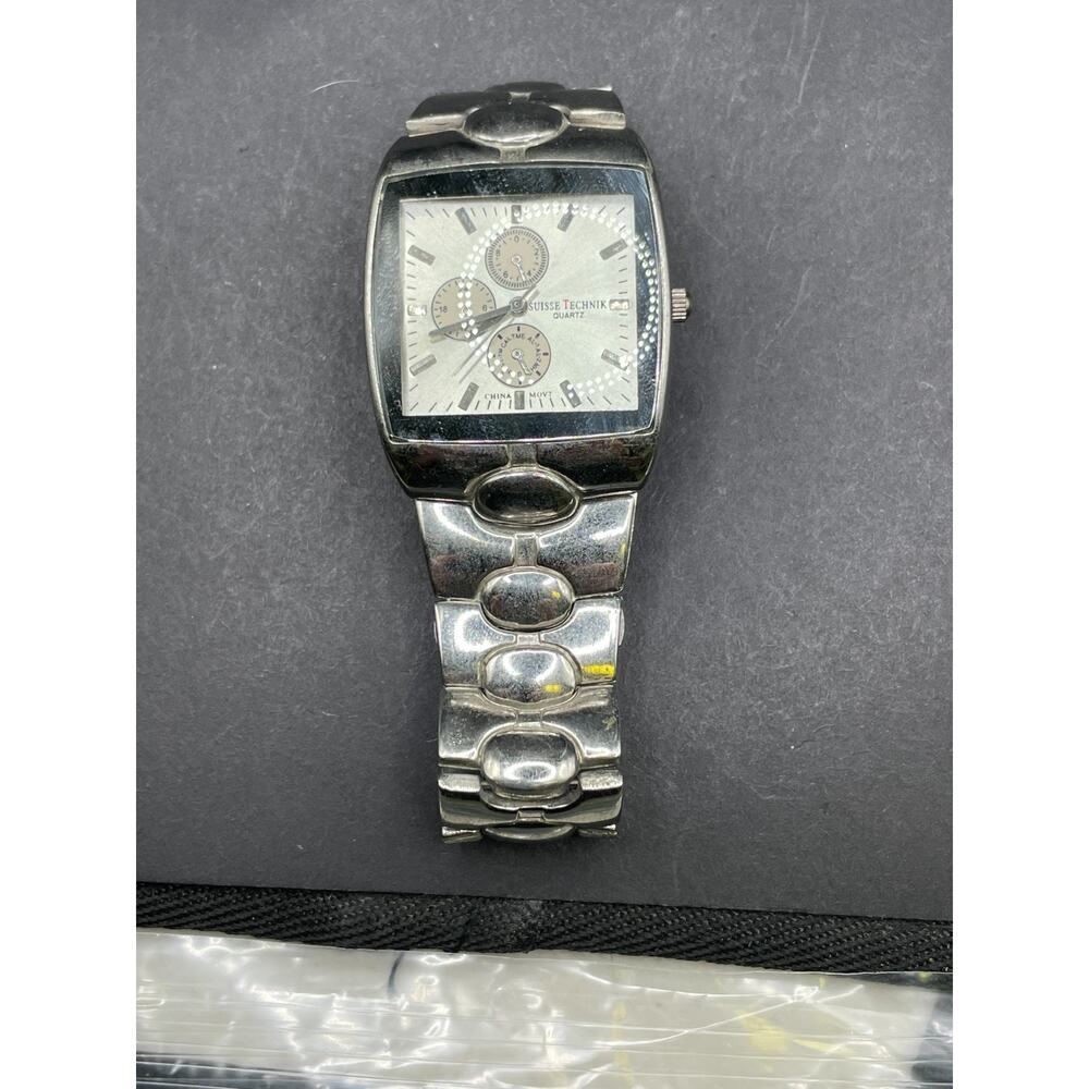 Vtg Suisse Technik Men's Watch Silver Tone Metal Link Bracelet Band 35mm